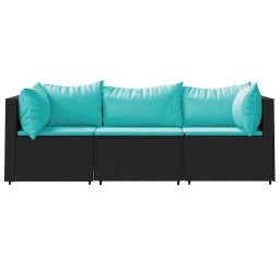 vidaXL 3-delige Loungeset met kussens poly rattan zwart