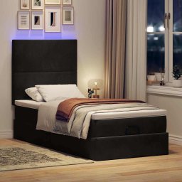 vidaXL Ottoman bed met matrassen en LED's 90x190cm fluweel zwart