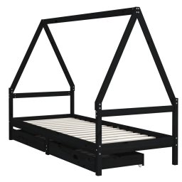 vidaXL Kinderbedframe met lades 90x190 cm massief grenenhout zwart