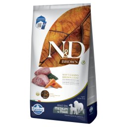 Dubbelpak: 2x7kg N&D Dog Brown Adult Medium & Maxi Lam, Wortel & Spirulina droogvoer voor honden