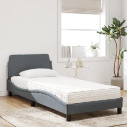 vidaXL Bed met matras "Dover" fluweel donkergrijs 90x190 cm