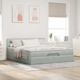vidaXL Ottoman bed met matras 160x200cm fluweel lichtgrijs