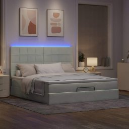 vidaXL Ottoman bed met matrassen en LED's 160x200cm fluweel lichtgrijs