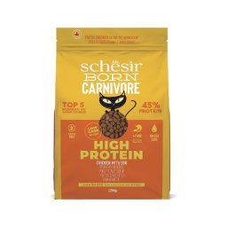 Dubbelpak: 2x 1,25kg Schesir Born Carnivore High Protein Kip met Ei droogvoer voor katten