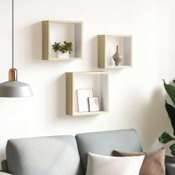 vidaXL Wandschappen kubus 3 st wit en sonoma eikenkleurig