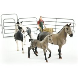 JollyHorses: Quarter Horse Bay + Palomino paard + veulen + hek + boer + accessoires (handgeschilderd