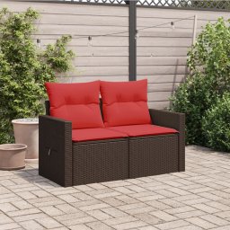 vidaXL Tuinbank met kussens 2-zits poly rattan bruin