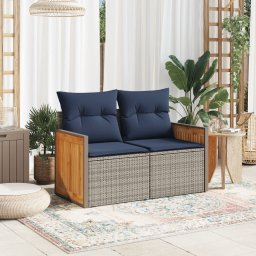 vidaXL Tuinbank met kussens 2-zits poly rattan grijs
