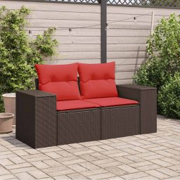 vidaXL Tuinbank met kussens 2-zits poly rattan bruin
