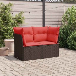 vidaXL Tuinbank met kussens 2-zits poly rattan bruin