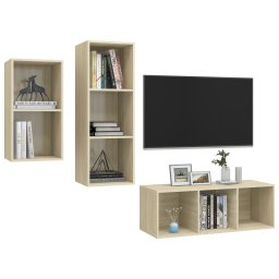vidaXL 3-delige Tv-meubelset bewerkt hout sonoma eikenkleurig