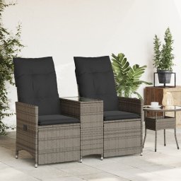 vidaXL Tuinbank 2-zits verstelbaar met tafel poly rattan grijs