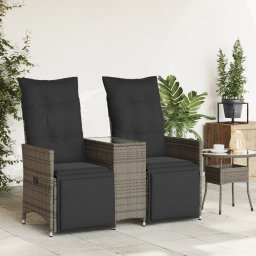 vidaXL Tuinbank 2-zits verstelbaar met tafel poly rattan grijs