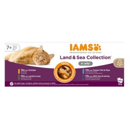48 x 85g IAMS Advanced Nutrition Senior 7+ Land & Zee Collectie in gelei nat kattenvoer