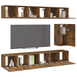 vidaXL 7-delige Tv-meubelset bewerkt hout gerookt eikenkleurig