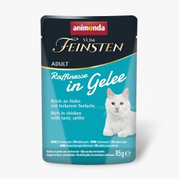 Voordeelpakket: 48x85g Animonda Vom Feinsten Adult Raffinesse in gelei rijk aan kip met koolvis nat kattenvoer