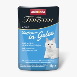 Voordeelpakket: 48x85g Animonda Vom Feinsten Adult Raffinesse in gelei rijk aan kip met kabeljauw natvoer voor katten