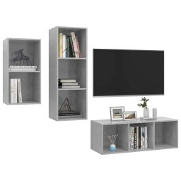 vidaXL 3-delige Tv-meubelset bewerkt hout betongrijs
