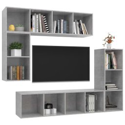 vidaXL 4-delige Tv-meubelset bewerkt hout betongrijs