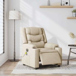 vidaXL Massagestoel elektrisch verstelbaar stof crèmekleurig