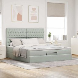 vidaXL Ottoman bed met matrassen 160x200cm fluweel lichtgrijs