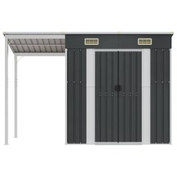 vidaXL Tuinschuur met verlengd dak 277x107x181 cm staal antraciet