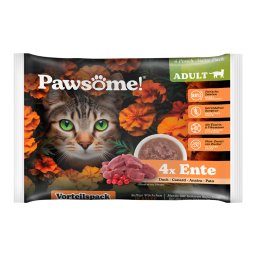 4x85g Pawsome Adult Cat met eend natvoer voor katten