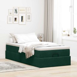 vidaXL Ottoman bed met matras 90x200cm fluweel donkergroen