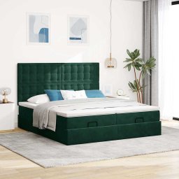 vidaXL Ottoman bed met matrassen 180x200cm fluweel donkergroen