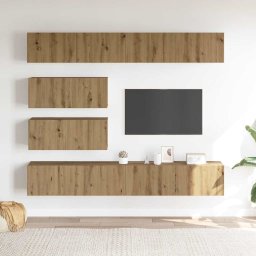 vidaXL 6-delig Tv-meubelset wandmontage bewerkt hout artisanaal eiken