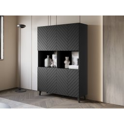 Hoge commode FUKETTE 4 deuren 120 cm grafiet/zwart