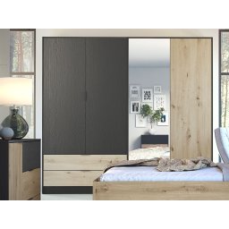 Kledingkast UMPAL 4 deuren 2 lades grafiet/artisan eik