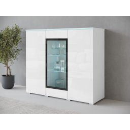 Hoge commode VITTORIO 3 deuren wit/hoogglans wit