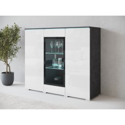 Hoge commode VITTORIO 3 deuren grafiet/hoogglans wit