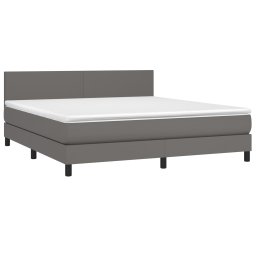 vidaXL Boxspring met matras en LED kunstleer grijs 180x200 cm