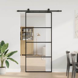 vidaXL Schuifdeur met beslag 90x205 cm ESG-glas en aluminium