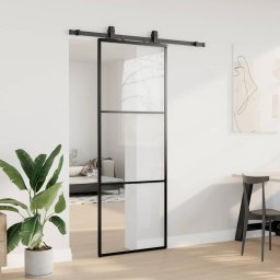 vidaXL Schuifdeur met beslagset 76x205 cm ESG glas zwart