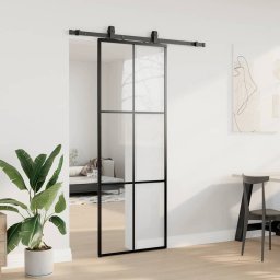 vidaXL Schuifdeur met beslagset 76x205 cm ESG glas zwart