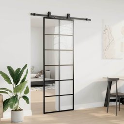 vidaXL Schuifdeur met beslagset 76x205 cm ESG glas zwart