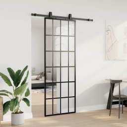 vidaXL Schuifdeur met beslagset 76x205 cm ESG glas zwart