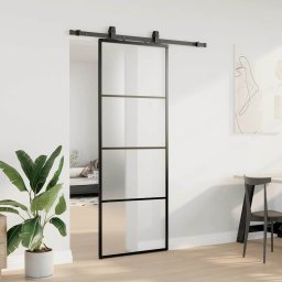 vidaXL Schuifdeur met beslagset 76x205 cm ESG glas zwart