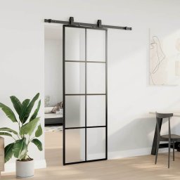 vidaXL Schuifdeur met beslagset 76x205 cm ESG glas zwart