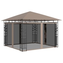 vidaXL Prieel met klamboe en LED-lichtslinger 3x3x2,73 m taupe