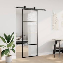 vidaXL Schuifdeur met beslagset 76x205 cm ESG glas zwart