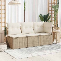 vidaXL Tuinhoekbank met kussens poly rattan beige