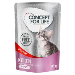 Voordeelpakket Concept for Life graanvrij 24 x 85 g Kattenvoer - Kitten Rund - in Saus