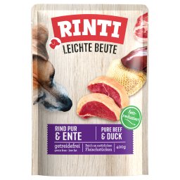 10x400g RINTI Lichte prooi puur rund & eend natvoer voor honden