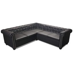 vidaXL Hoekbank 5-zits Chesterfield-stijl kunstleer zwart