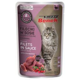 56x 85g Super Benek Graanvrij Gestoomde eendenfilets met veenbessen in saus nat kattenvoer