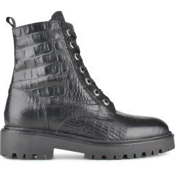 PS Poelman Leta - maat 41 - Dames Leren Enkellaarzen met Veters en Rits - Zwart Croco Print